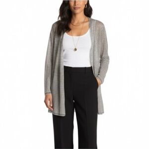 Eileen Fisher black & white stripe linen open front cardigan - Medium